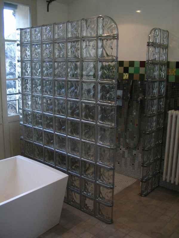 paroi de douche en briques de verre métallisées Rouviere Collection
