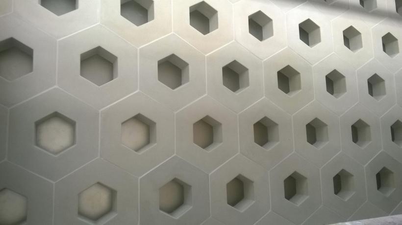 Walls concrete and glass hexagon blocks