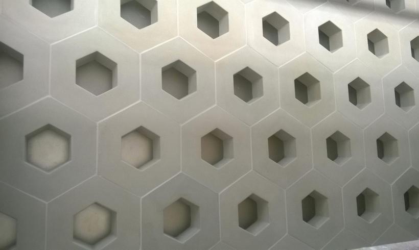 Walls concrete and glass hexagon blocks