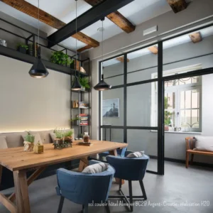 sol couloir hôtel Almeyer BC29 Argent- Croatie- réalisation H2O - Sol de restaurant d’hôtel en béton ciré gris, moderne et raffiné, création Rouvière Collection