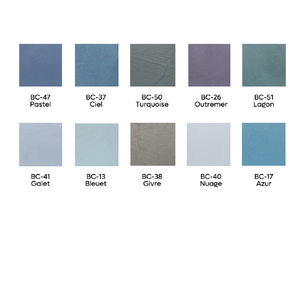 Béton ciré Rouvière Collection teintes bleues, sol et mur intérieur original