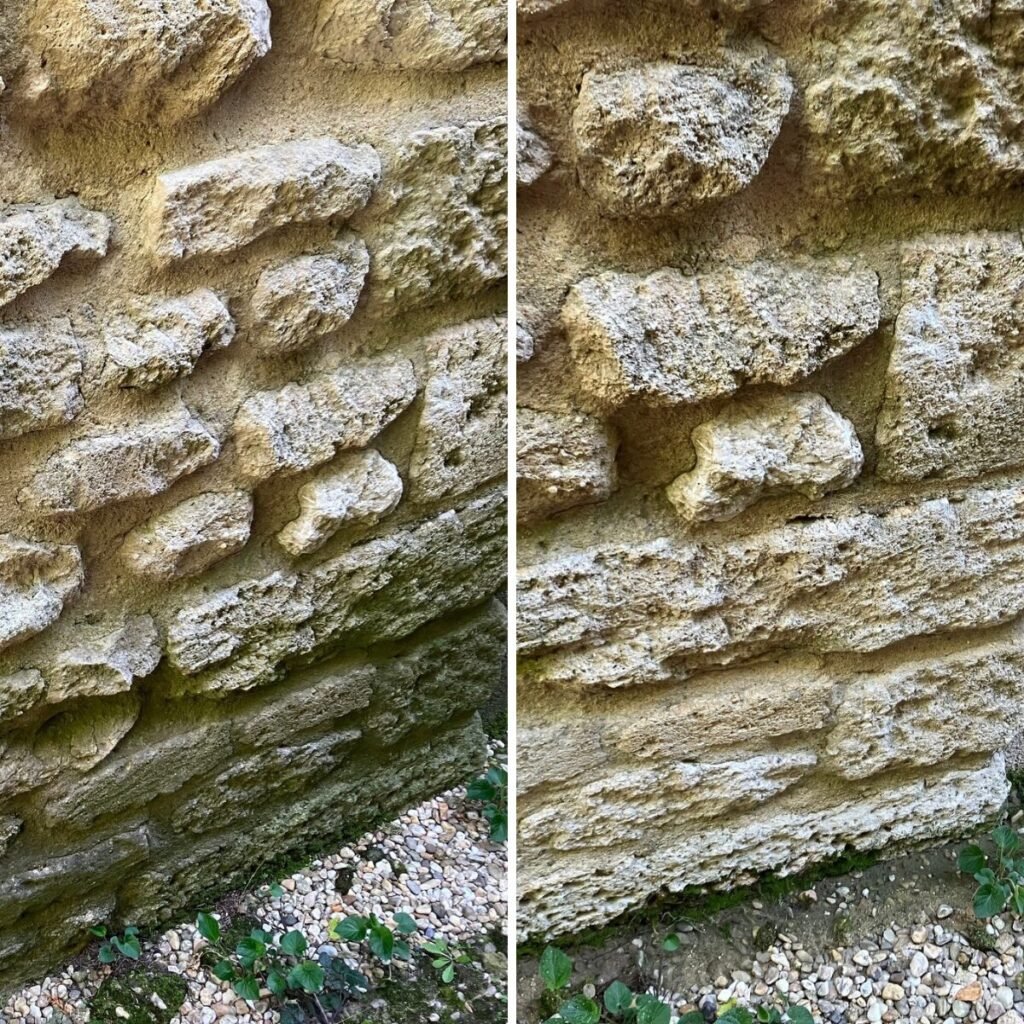mur en pierres nettoyé avec Degreaser Rouviere Collection