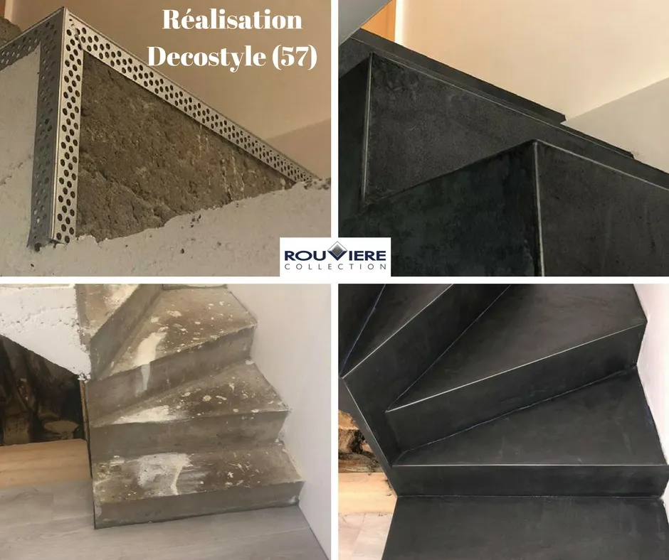 Baguette aluminium sur nez de marche d’un escalier avant application du micro-béton
