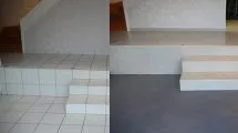 Avant après rénovation d’un carrelage avec revêtement micro-béton Rouvière Collection