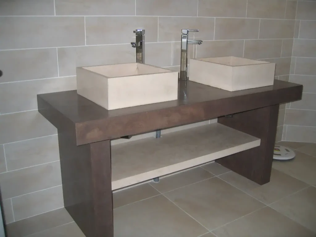 Meuble de salle de bains en béton ciré chocolat et beige Rouvière Collection